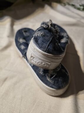 Sam Edelman Distressed Denim Slip-On Sneakers - Dark Blue